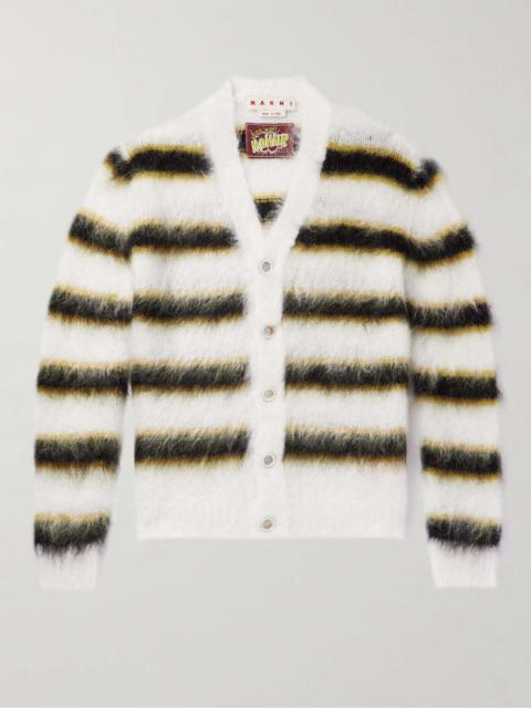 Striped Brushed Mohair-Blend Cardigan