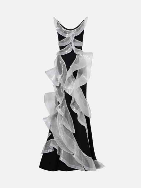 Refraction sequined ruffled gown