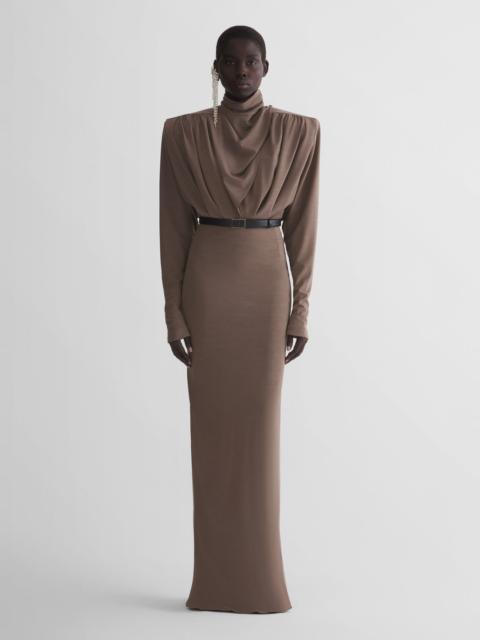 brown column power dress
