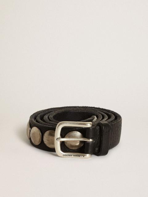 Black Trinidad belt in washed leather with studs