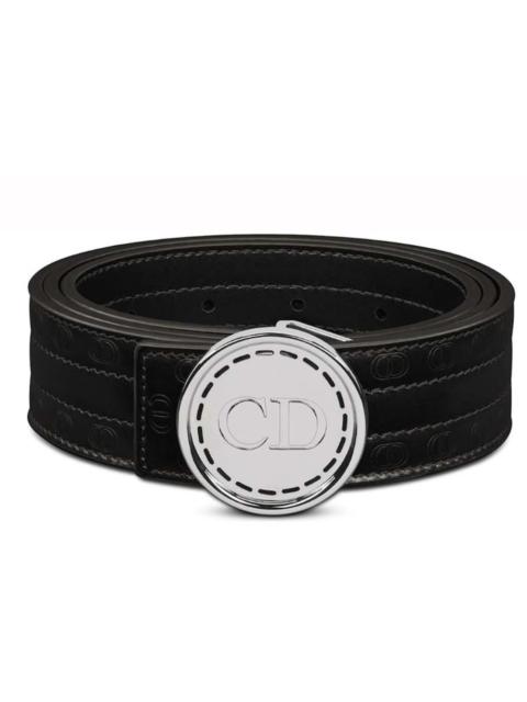 Dior CD Plaque Smooth Grained Leather Belt Black