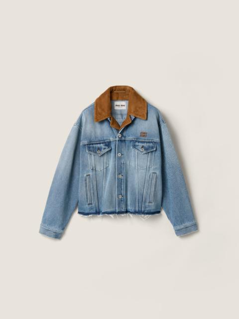 Washed denim and suede blouson jacket