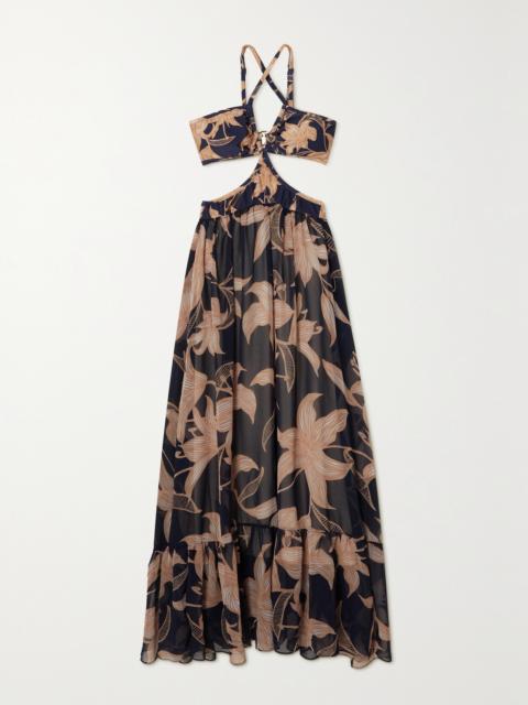 Stargazer Cutout Floral-print Chiffon And Stretch-jersey Maxi Dress