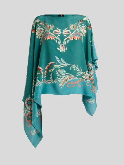 ASYMMETRIC SILK PONCHO TOP WITH DAFFODIL MOTIF