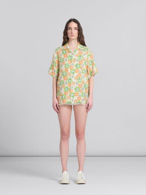 ORANGE AND GREEN PRINTED LINEN SHIRT