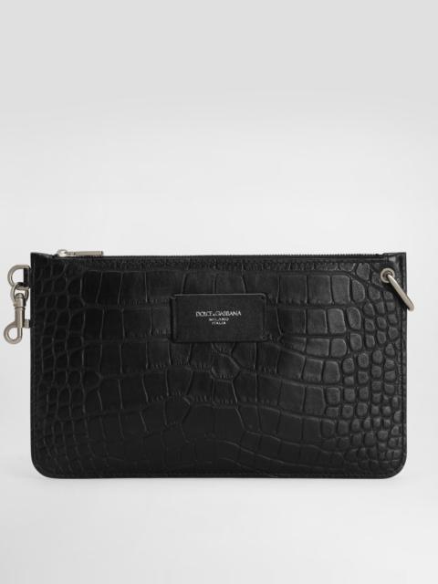 Crocodile-print calfskin toiletry bag