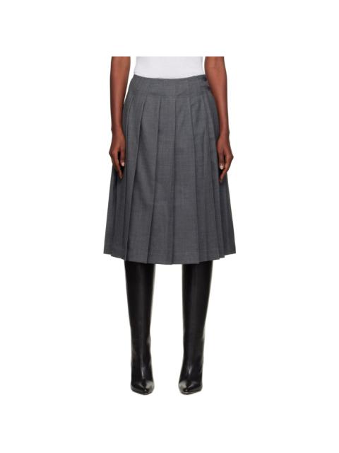 Gray Wool Pleated Midi Skirt