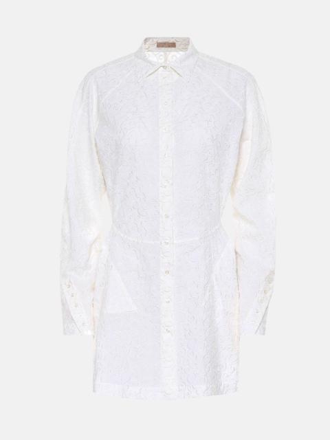 Embroidered wool-mousseline shirt
