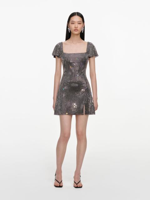 Grey Rhinestone Mesh Mini Dress
