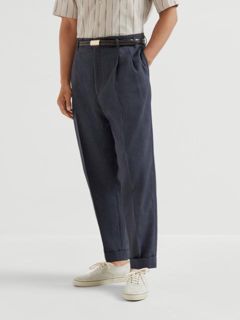 Virgin wool and paper fiber chevron trousers with double pleats