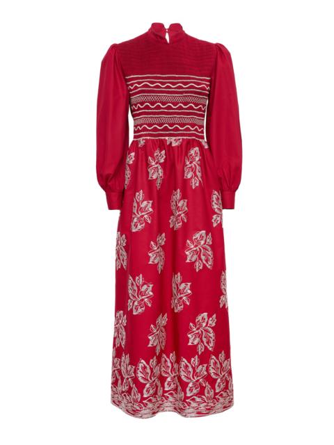 Lea Embroidered Cotton Dress red