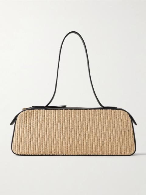 Simona leather-trimmed raffia shoulder bag Neutral