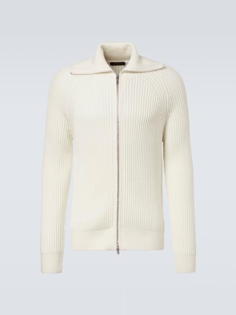 Virgin wool zip-up cardigan
