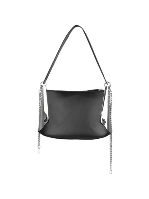 chain-embellished leather shoulder bag