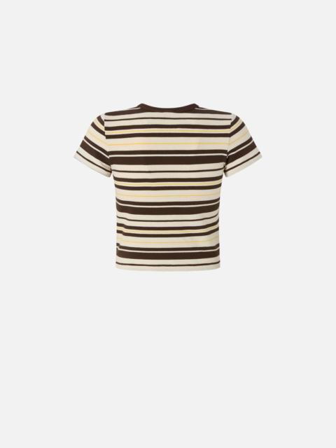 CROPPED STRIPED T-SHIRT WITH PINKO LOGO