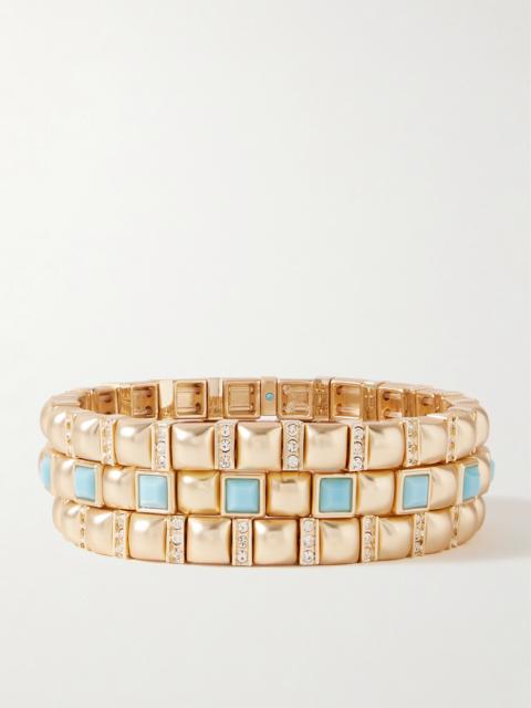 The Mini Jeweled Set Of Three Gold-tone Crystal And Enamel Bracelets