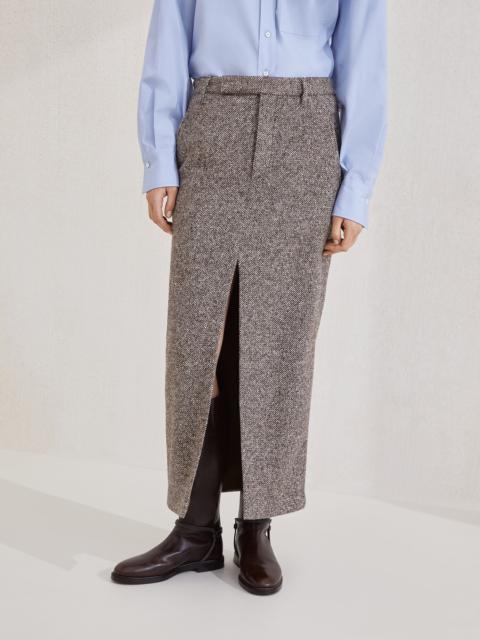 Virgin wool and silk mélange diagonal sartorial pencil skirt with monili