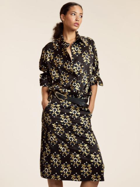 Gold Filagree Silk Wool Midi Skirt