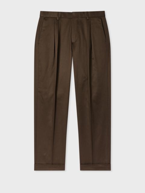 Brown Stretch Cotton-Twill Double-Pleat Trousers