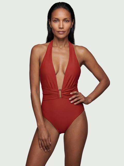 Halter Neck Hardware Detail Plunge Swimsuit