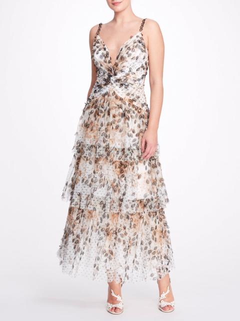 TIERED PRINTED COCKTAIL MAXI DRESS