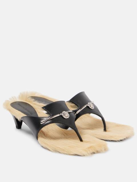 Shearling-trimmed leather sandals