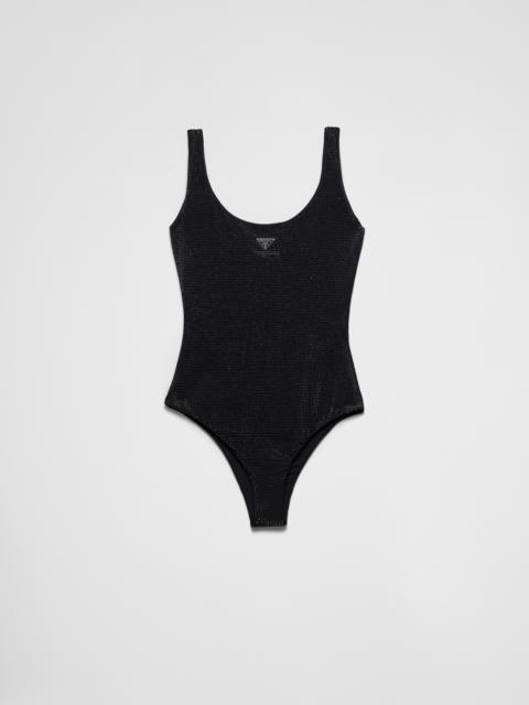 Jersey one-piece swimsuit with rhinestones