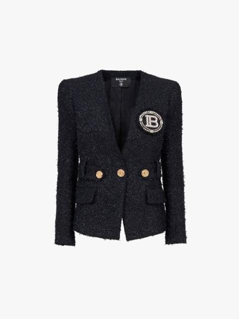 Black tweed jacket with embroidered Balmain logo
