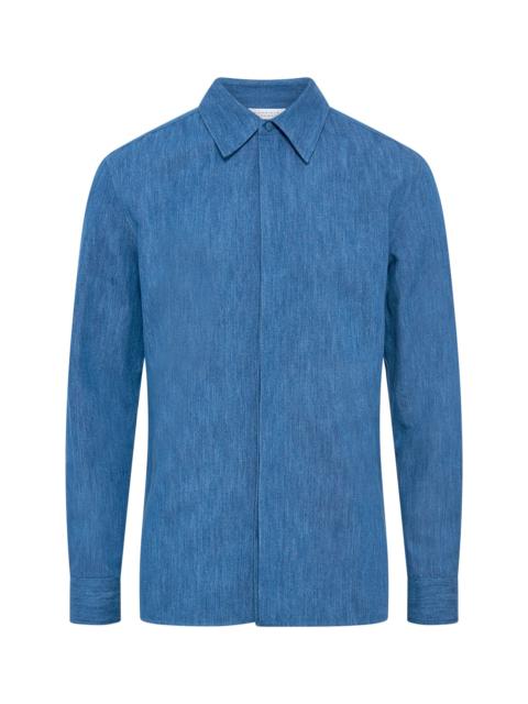 Judie Shirt in Medium Blue Recycled Cotton Linen Denim