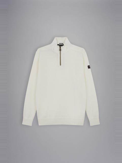 BRETAGNE WOOL HALF ZIP SWEATER WITH ICONIC BADGE