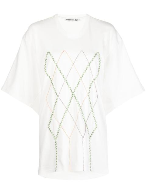 Argyle String Embroidery Oversize T-shirt