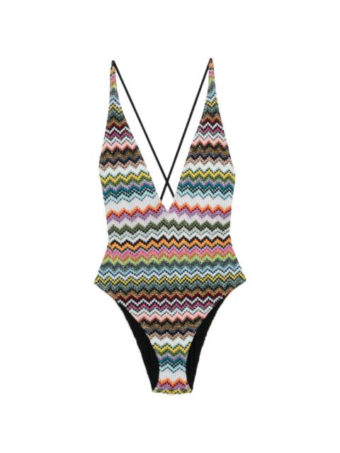 chevron V-neck swimsuit
