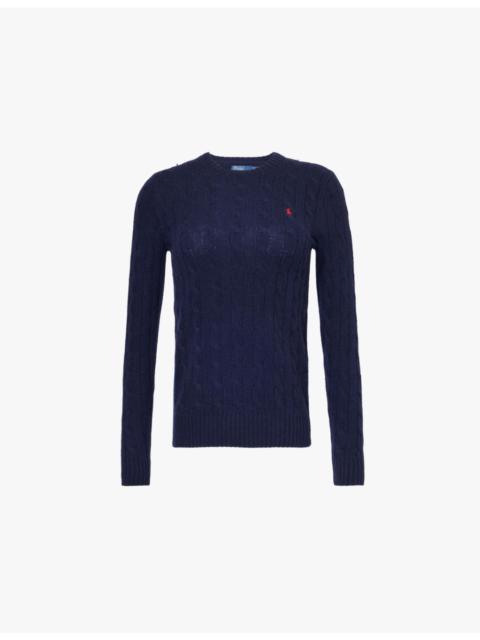 Logo-embroidered cable-knit wool and cashmere jumper