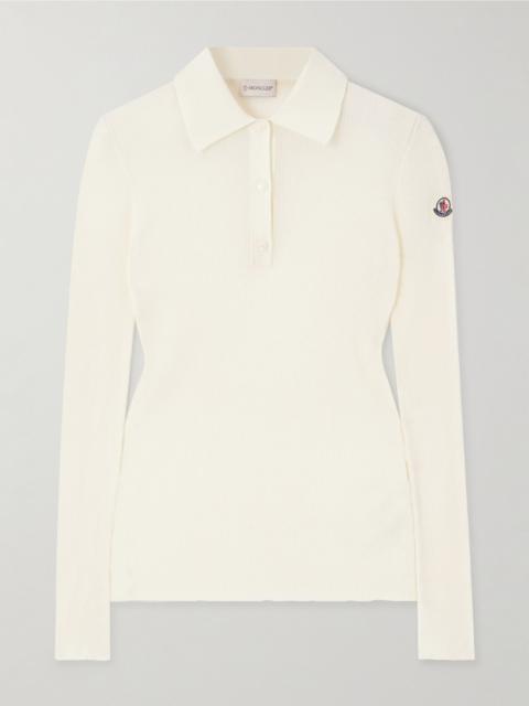 Ribbed cotton-blend polo shirt Off-white