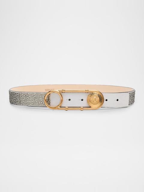 Crystal Safety Pin Leather Belt