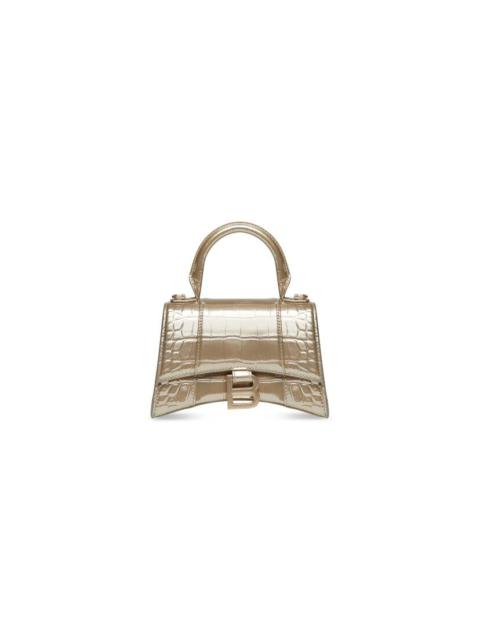 Women's Hourglass Xs Handbag Metallized Crocodile Embossed  in Gold