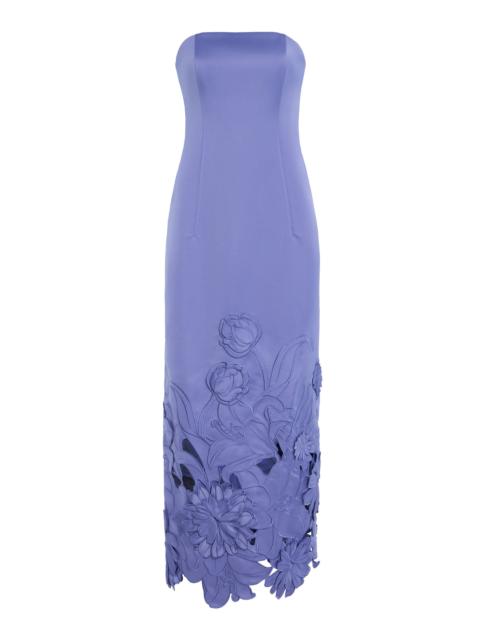 Rayna Floral-Appliquéd Cutout Crepe Maxi Dress blue