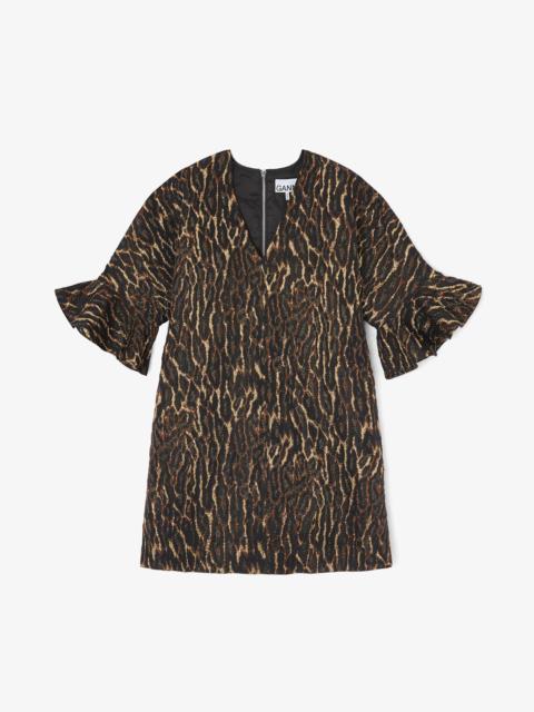 METALLIC CLOQUE MINI RUFFLE DRESS