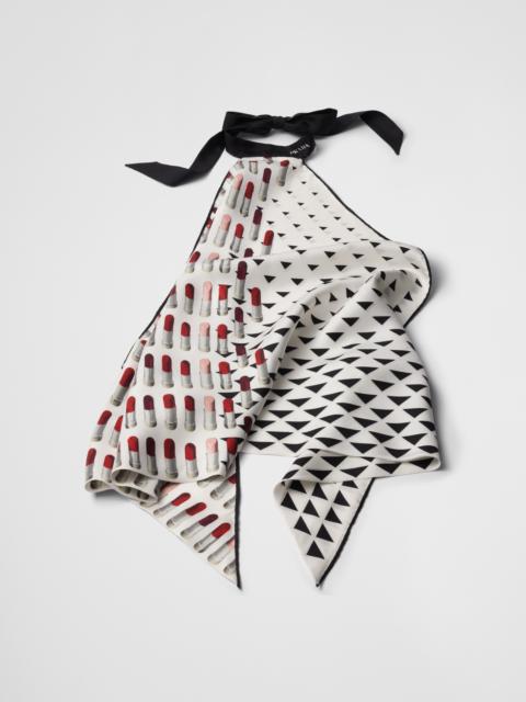 Printed silk twill halter top