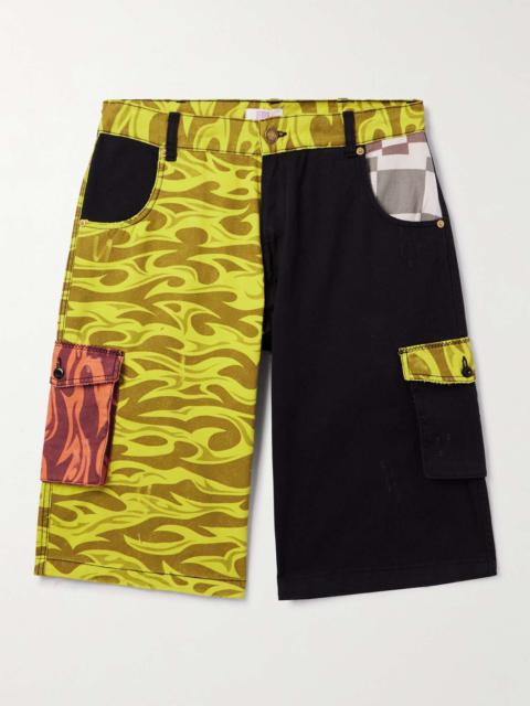 Straight-Leg Distressed Printed Cotton-Canvas Cargo Shorts