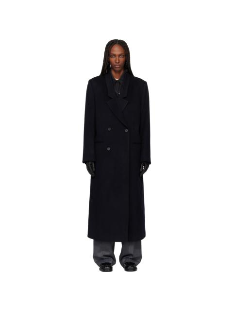 Black Tailored Double-Breasted Maxi Coat