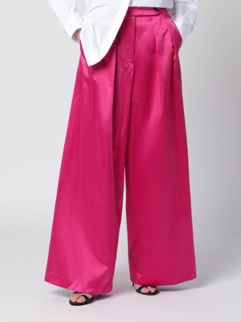 Wide pleated fuchsia satin trousers