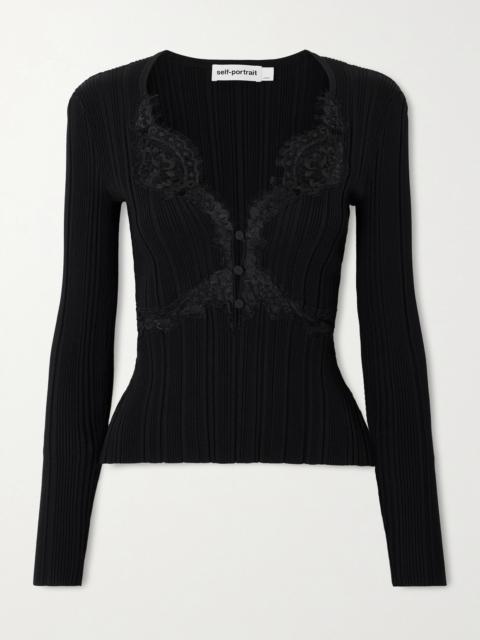 Lace-trimmed Ribbed-knit Top