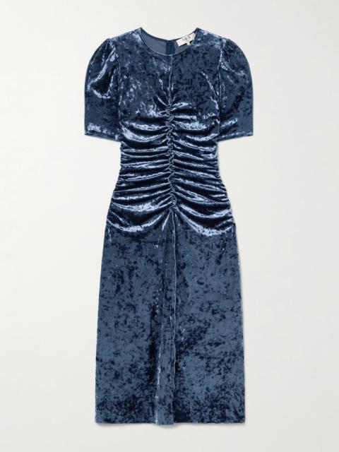 Cailyn Ruched Crushed-velvet Midi Dress