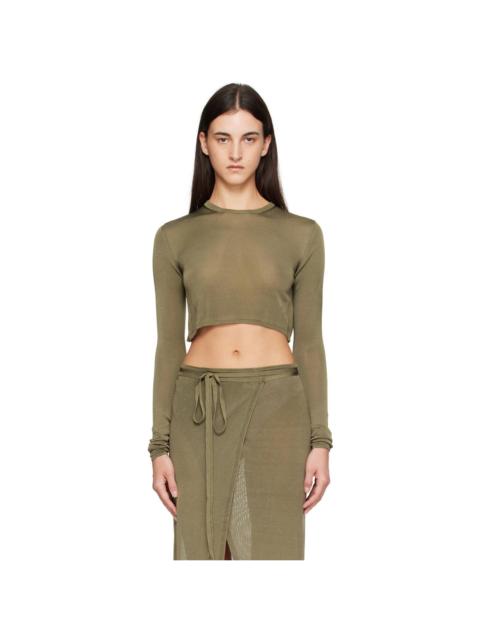 Khaki Kazel Cropped Thin Knit T-shirt
