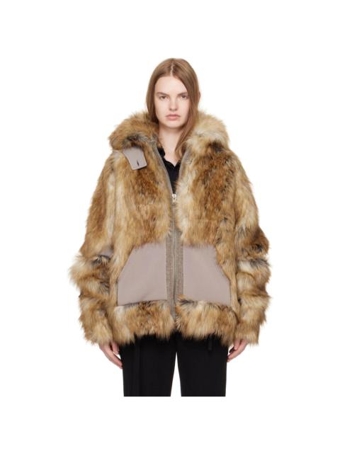 Tan Oversized Furry Multiline Jacket