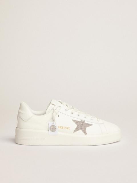 Purestar sneakers in white leather with silver-colored crystal star