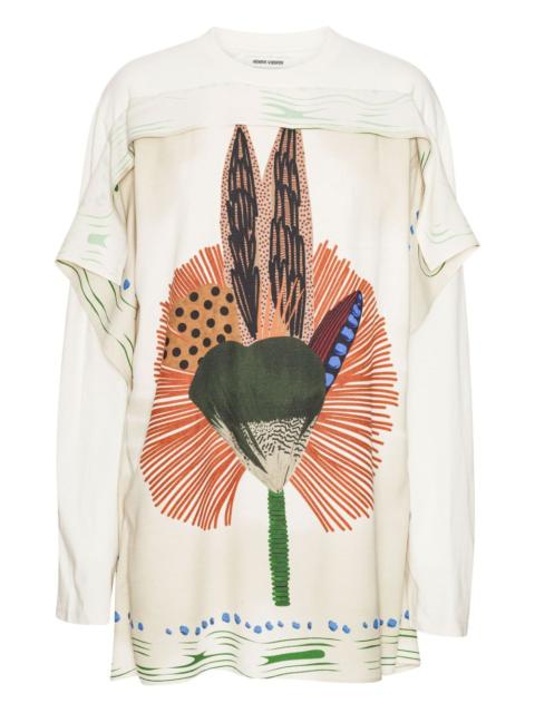 feather-print long-sleeved T-shirt