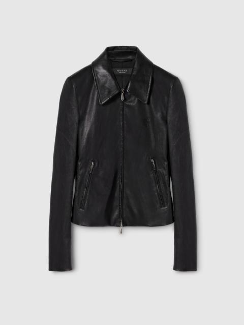 Bonded leather with stretch fabric jacket