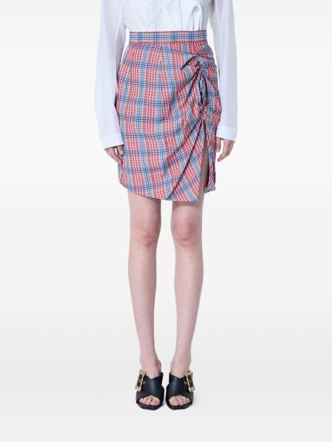 check weave rouched side panel skirt